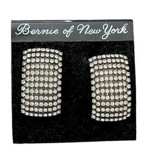 Vintage 90s Bernie New York Rhinestone Earrings Silver Tone Metal Pave Clip On